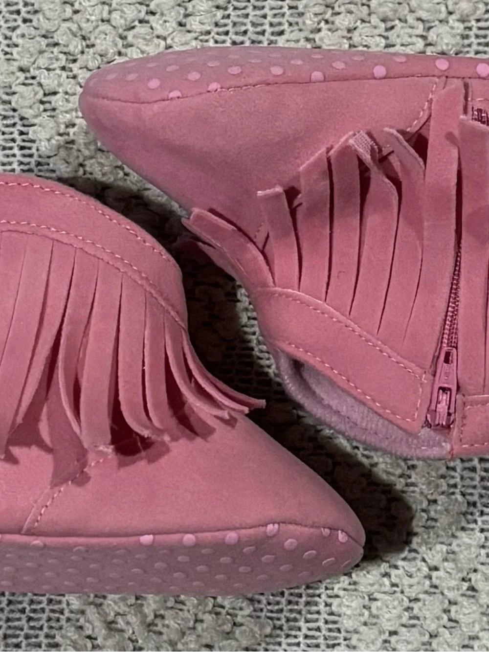 Baby Girl Pink Faux Suede Fringe Ankle Booties Size 3 Infant